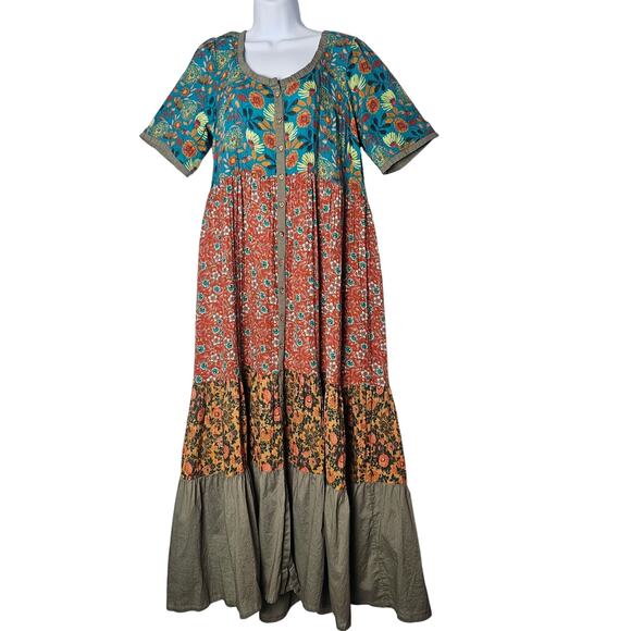 Natural Life Boho Floral Cotton Maxi Dress Women’s M Button Front Tiered Fall - Picture 1 of 9